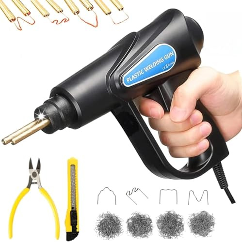 Soldador de Plastico, Soldadora Plastico de Paragolpes de Coche con 400Pcs 4 Tipos Grapas Calientes para Reparación de Plástico Herramienta de Reparación de Soldador Parachoques + Alicate + Cúter.