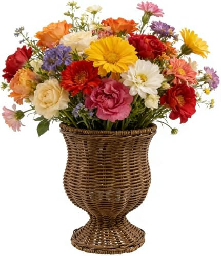 Urn-Goblet Woven Planter,Wicker Flower Pot,8In Goblet Planter,Rustic Brown Garden Container,Woven Rattan Look Flowerpot,Decorative Indoor Outdoor FlowerVase for Flowers Home Patio Balcony Decor