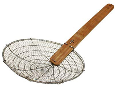 Thunder Group SLSKR112GV Galvanized Bamboo Handled Skimmer, 12-Inch, Fine Mesh