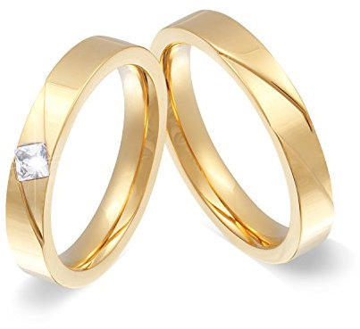 Juwelier Schönschmied - Zwei Freundschaftsringe Partnerringe Eheringe Edelstahl Zirkonia inkl. persönliche Lasergravur 58-60 LANr36HD - Delle