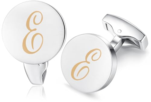 HONEY BEAR Manschettenknöpfe Herren Initialen Buchstabe, Gebürstetes Silber | Personalisiert, stahlbeschichtete Kupferbasis, anlaufgeschützt, Geschenk für Trauzeugen/Väter/Ehemänner, Hochzeit/Business