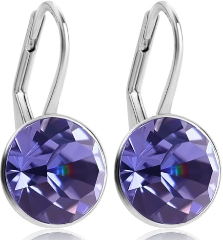 925 Silber-Ohrringe Lila Kristalle 925 Silver Brilliantschliff NOBEL SCHMUCK