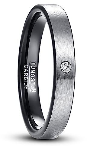 NUNCAD Anello di Coppia in Tungsteno Uomo Donna,Grigio 6mm con Senza Motivo,4mm con Ossido di Zirconio Confezione da 1 Anello Taglia 20