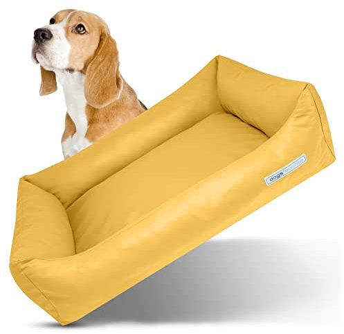 dogsfavorite Hunde-Bett - waschbares Hundekörbchen - hochwertiges Hundesofa - gelenkschonendes Hundekissen - robuste Hundematte - Hundekorb - gelb - Gr. L 115 x 85 cm