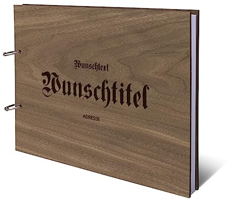Ferienwohnung Gästebuch Nussbaum Holzcover mit individueller Gravur inkl. 72 Naturpapier Blätter DIN A4 quer 302 x 215 mm - Altdeutsch