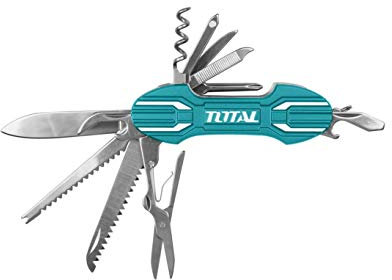TOTAL - Coltello Multiuso | Misura 95mm | Con 15 diverse funzioni | Include lima, cacciavite, cavatappi, forbici e altro | Per eseguire varie attività | Turchese