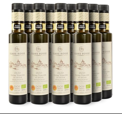 Terre Rosse - Olio Extravergine di Oliva Biologico Spremuto a Freddo - Monocultivar Moraiolo - Certificazioni DOP Umbria Colli Assisi Spoleto e Kosher/P - Campagna Olearia 2024-12 Bottiglie 250 ml