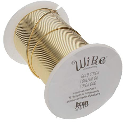The Beadsmith Wire Elements 22-Gauge Lacquered Tarnish-Resistant Copper Wire for Jewelry Making, 20 Yard, 18.29 Meter Spool (Gold Color)