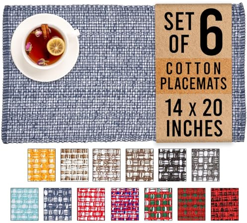 Urban Villa Two Tone Placemat Cotton Tablemat 14x20 (Set of 6) Blue White
