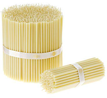 Danilovo 200 Stück Weiß Bienenwachs Kerzen - Orthodoxe Kerzen für Gebet, Rituals, Tischdeko Hochzeit - Ungiftig, Ruß - Tropffrei, Lang, Nachhaltige Produkte, N120, Höhe: 15 cm, Ø 5,4 mm