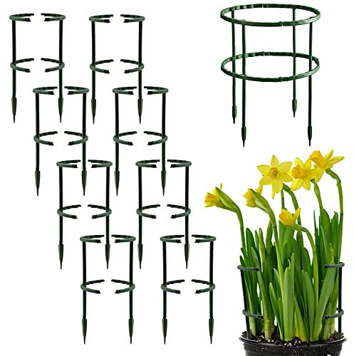 16 PCS Plant Support Stakes, Upgrate Double-deck Spliceable Half Round Plant Support Ring,Garden Flower Support for Tomato, Hydrangea, Indoor Plant Stake (5.5 X 9.5)