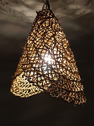 Straw suspension, Light suspension, Boho light small model in raffia, Woven straw suspension in parasol shape, raffia lamp