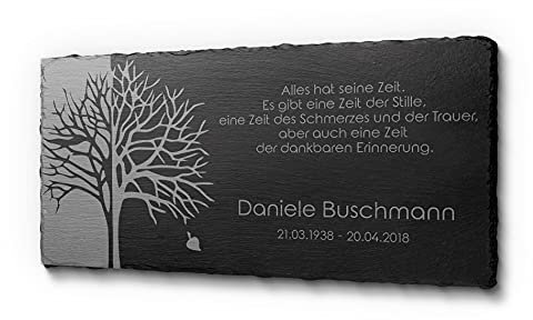 CHRISCK design Grabschmuck für den Außenbereich für Deinen Lieblingsmenschen | Gedenkstein frei gestaltbar mit Texten | Grabstein für Menschen aus Schiefer mit Gravur - 40x20 cm