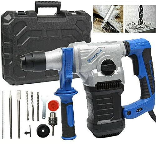 SDS Plus Rotary Hammer Drill, 1500W Combi Impact Drill Heavy Duty, 6 Variable 360°Rotating Handle Speeds Hammer Drilling Chiseling 3 Modes in 1 Ideal for Stone Masonry Brick Metal & Wood