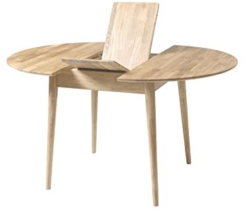 Nordic Story Esstisch Scandi 5 (rund, ausziehbar) • Tisch für Küche, Esszimmer & Wohnzimmer • Massivholz (Eiche) • Eiche Gebleicht • Runder Ausziehtisch (110-145 x 110 x 75 cm)