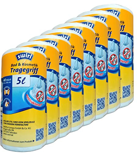 8x Swirl Tragegriff M??llbeutel 5L (40 stk./Rolle) hochkant f??r Bad & Kosmetik - 5 Liter