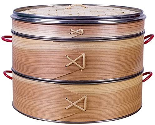 PIAOLING Panier Vapeur en Bambou à 2 Niveaux, cuiseurs Vapeur en Bois avec Couvercle, Panier Vapeur pour Aliments Chinois, Petits Pains Bao, boulettes et légumes Panier Vapeur