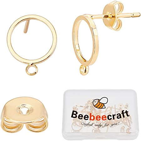 Beebeecraft 1 Box 20 Stück 18 Karat vergoldet Ohrstecker mit Schlaufe einfache Kreis Geometrie mit 20 Stück Schmetterling Ohrrücken für Frauen Mädchen DIY Basteln