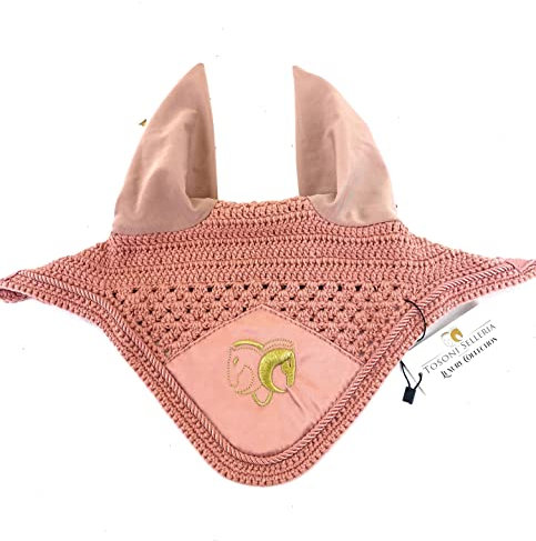 Tosoni Selleria, Fliegenhaube Luxury, Fliegenkopfschutz für das Pferd, Leicht und Atmungsaktiv, Weicher und Elastischer Stoff, Schützt das Pferd vor Hitze und Insekten (Full, Rosa)