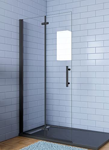Aica Sanitär Walk-in Dusche Duschabtrennung Duschtür Größe 65cm,Höhe195cm,6mm NANO ESG Sicherheitsglas,Schwarz