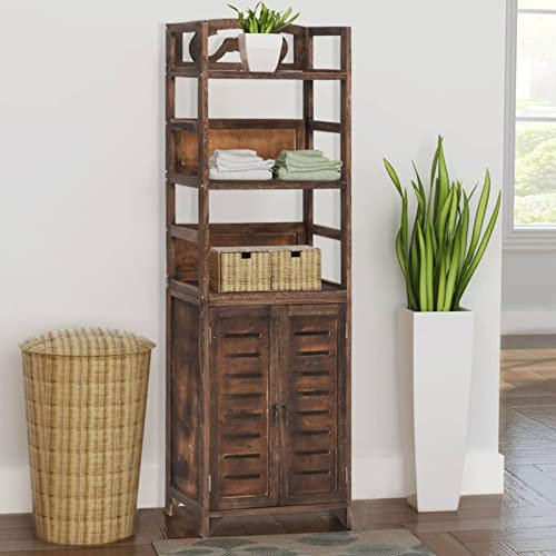Susany Vitrine Standvitrine Highboard Hochschrank Lagerschrank Bücherschrank Schrank Vitrinenschrank Massivholz Paulownia Dunkelbraun 46x24x140cm