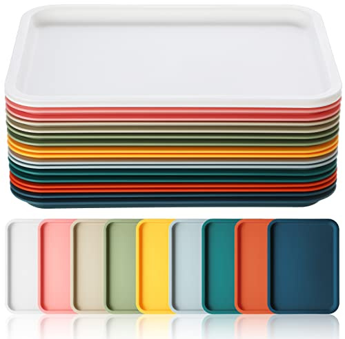 Gerrii 18 Pcs Plastic Fast Food Trays Bulk Restaurant Serving Cafeteria Tray Grill School Lunch Tray Rectangular Serving Platter for Kitchen Hotel Restaurant (9 Colors,12 x 9 Inch)