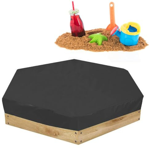 Cubierta Impermeable del Cajón de Arena, Protector Hexagonal de La Cubierta del Hoyo de la Arena, Caja de Arena de La Sombra del Sol de la Piscina del Baño del Jardín(Negro)