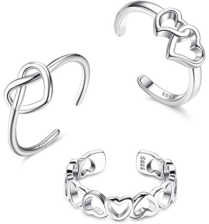 Sllaiss Zehenringe Set Silber 925 Herz Mond Stern Zehenring 925 Sterling Silber Zehenringe für Frauen 3 Stücke Verstellbar Öffnen Zehenringe Set Sommer Fußschmuck Set B