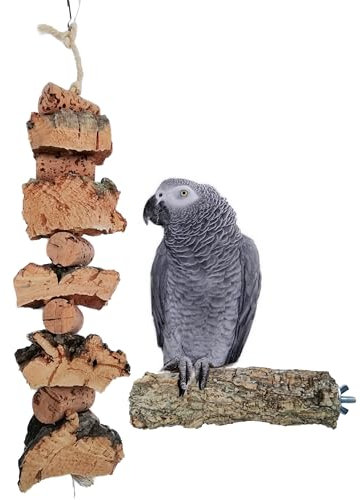 Dicke Sitzstange von der Korkeiche+ Korkrindenknabberseil 3 Größen (M)