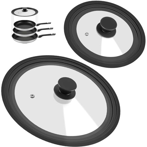 Universal Lid for Pots, Pans and Skillets - Tempered Glass Lid with Heat Resistant Silicone Rim Fits fit 7, 8 9 & 10, 11, 12 Diameter Cookware, Replacement Lid for Frying Pan & Cast Iron Skillet