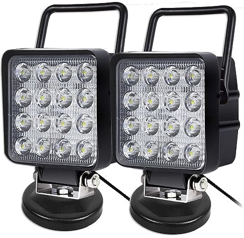Willpower 2 Pcs LED Arbeitsscheinwerfer mit magnetfuß, 4 Zoll 48W Flutlicht led fernscheinwerfer für Auto Bagger Traktoren LKW SUV