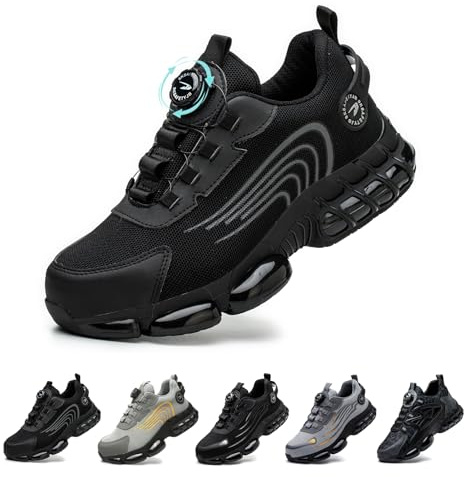 Gugifcto Scarpe Antinfortunistiche Uomo Donna Moda Sneakers Antiscivolo Leggere Traspiranti Rilascio Comode Rapido Scarpe Sicurezza con Punta in Acciaio Black 39 EU