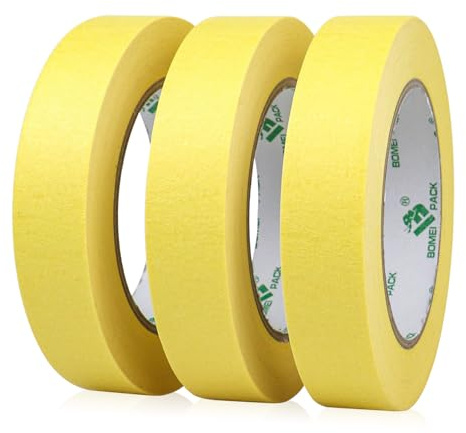 BOMEI PACK Kreppband 24 mm x 50 m - Gelb Abklebeband 3 Rollen - Universal Malerkrepp für Malen - Leicht Abnehmbar Abklebeband - Malerband Dekoration Malerkrepp