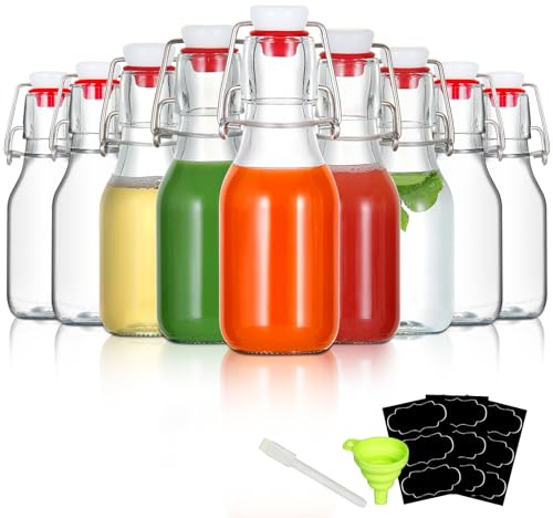 YEBODA 9 Pack 4oz Swing Top Glass Bottles,Small Flip Top Glass bottles with airtight Caps for Home Brewing,Kombucha,2nd Fermentation,Kefir,Beverages,Soda,Oils,Vinegar,Limoncello,Vanilla extract