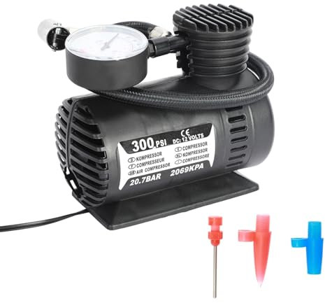 Compressore d'aria portatile da 12 V per auto, meno di 300 PSI gonfiatore per pneumatici con manometro per pneumatici per auto e camion, nero