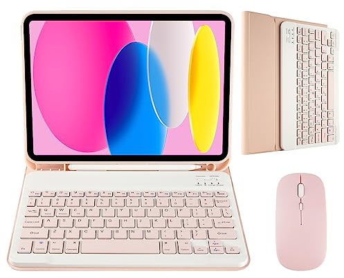Nsyee Custodia con tastiera e mouse per iPad A16 11a generazione 11/10a generazione 11 | Custodia a libro per iPad A16 11a generazione 11/10a generazione 11, 10a generazione 11, sottile e portatile