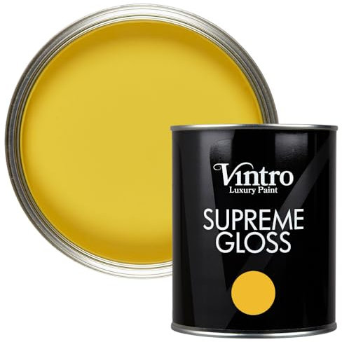 Vintro Paint | Gloss Paint | for Walls | Wood | Trim | Gloss Furniture Paint | Interior & Exterior Use. 1 Litre (Yellow - Sunflower)