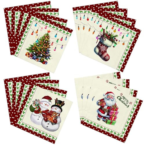 Xunerloy 40Stück Servietten Weihnachten Weihnachtsbäume Weihnachtsmann Servietten Tischdeko Weihnachts Weihnachten Deko Weihnachtsservietten Weihnachts Papierservietten Einweg Merry Christmas Napkins