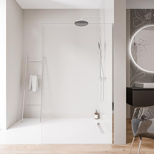 Bernstein Walk-In Dusche EX102 – Duschabtrennung aus 10 mm ESG Klarglas, Duschwand 120 x 200 cm mit Nano-Beschichtung, Rahmenlos, Edelstahlprofil Chrom, Glastrennwand ohne Bodenprofil