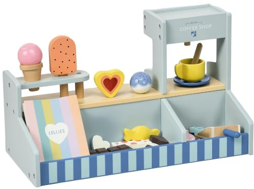 AIYAPLAY Eisdiele Kinder Holz 18 Stück EIS für Jungen Mädchen 2-5 Jahre | Holzspielzeug,Kinderküche Zubehör mit Küchenzubehör,Eistheke,Spielküche,Eisladen,Rollenspiele,Einkaufsladen