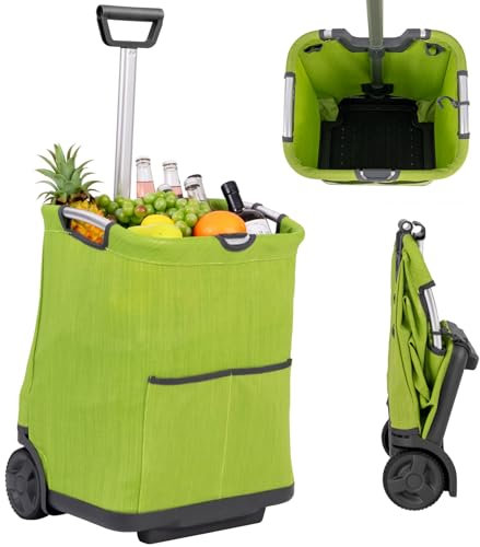GOPLUS Einkaufstrolley klappbar, 50 L Einkaufswagen faltbar mit 2 Rädern und 3 Taschen, Einkaufsroller Shopping Trolley leicht aus Aluminiumrahmen für Einkaufen und Camping, Grün