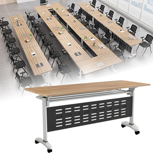 Konferenztisch Mobile Foldable Conference Table, Save Space Rolling Meeting Table with Locking Wheels, Meeting/Training Table for Classroom or Office(Natural,140x50x75cm)