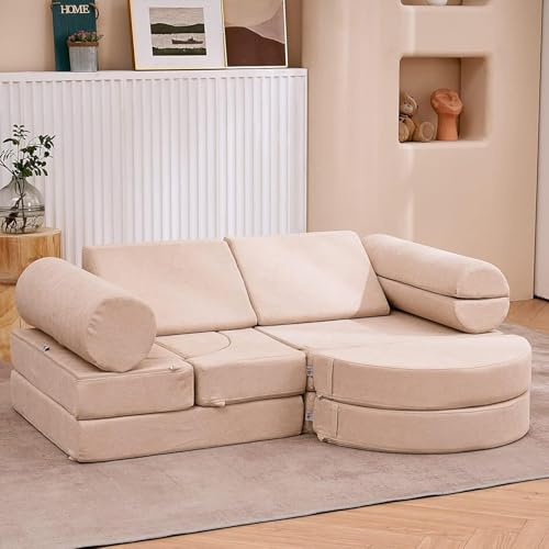 jela Kindercouch,14-Teilige Kids Kinder Sofa Spiel Sofa für Kinder, Modulares Kinder Sofa aus Schaumstoff, Kuschelecke im Kinderzimmer,zum Spielen,Kreativsein,Schlafen (Sand Beige)