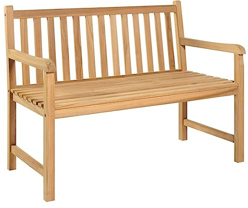 SDWEHO7 Gartenbank mit Armlehnen & Rückenlehne, Lounge-Bänke im Landhausstil, Balkonbank wetterfest, GartenMöbel, Sitzbank für Garten, Balkon und Terrasse, 114 x 60 x 90 cm Massivholz Teak