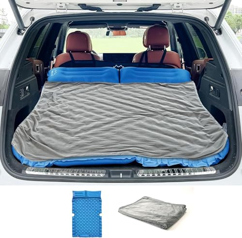 ONTYZZ Bil uppblåsbar säng bilmadrass SUV luftmadrass 2 personer luftbädd för resor campingmatta självuppblåsande sovmattor med fotpump och kudde, uppblåsbar campingsäng 183 x 13 x 7 cm