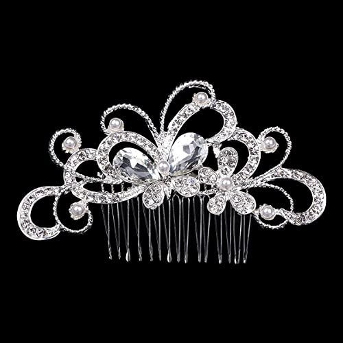 Lotsdonxia Braut-Diamant-Haarkamm mit Clip, stilvolles Schmetterlings-Design, funkelnd, Hochzeitszubehör, Legierung, Strass, Haarkamm für Frauen (11,5 cm x 7 cm)