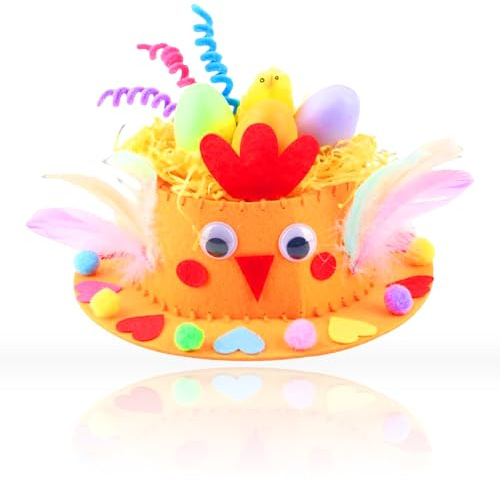 iwiio Osterhut-Bastelset - Ostern Machen Sie Ihr eigenes Motorhaubenhut Bastelset, Ostern Basteln für Kinder, Ostern Motorhaube Dekorationen Kit, DIY Handgemachtes Spiel für Ostern Party Kindergarten