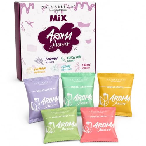 Gisa Wellness Aroma Shower BOX 10 pièces Bombes de douche aux huiles essentielles bio, lavande, citron, eucalyptus, menthe, freesia, 100% artisanales, aromathérapeutiques - Fabriquées en Italie