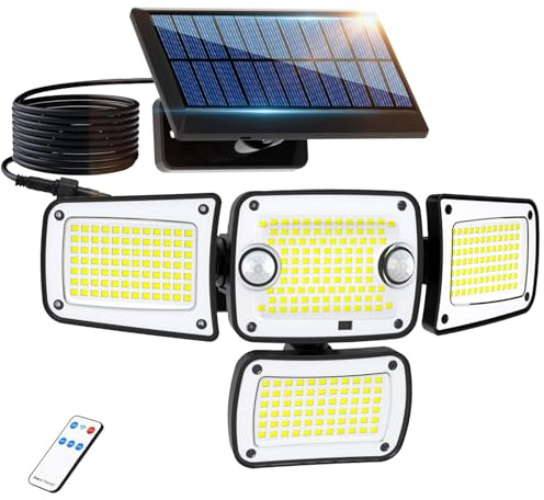 JumJam Solar Flood Lights Outdoor with Motion Sensor, Four Heads Solar Spotlights, IP65 Waterproof with Remote,Walk Way Lights for Outside,Garage,Garden,Backyard,Driveway,Patio