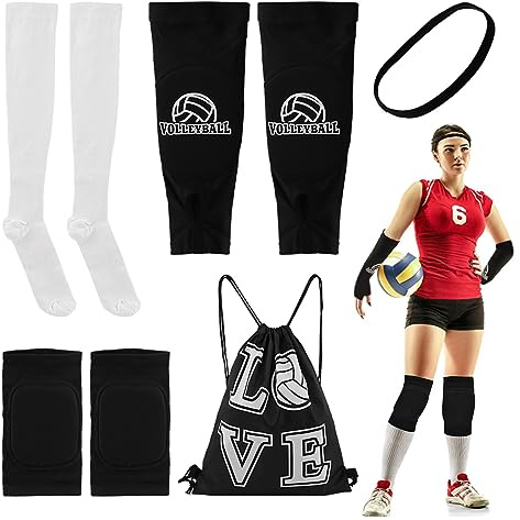Volleyball Knee Pads and Arm Sleeves Set, 5pcs Soft Breathable Volleyball Accessories Set, Volleyball Training Gear Protective Pads for Women Girl Boy Youth Teen
